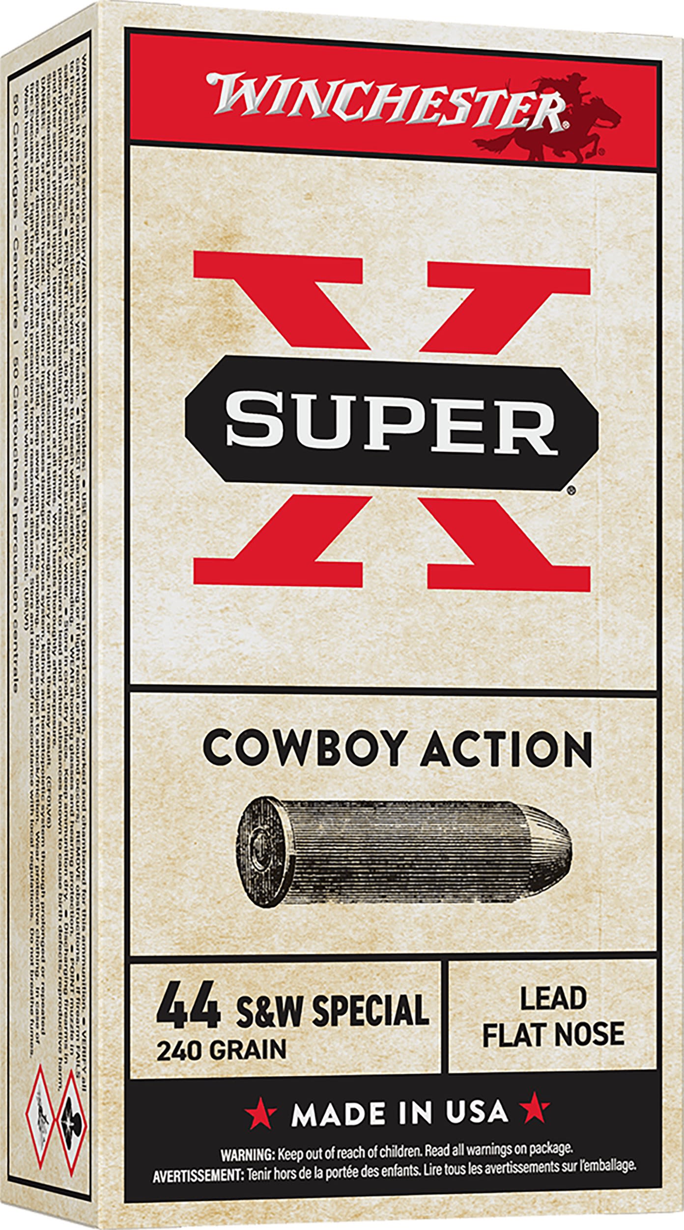 Winchester Ammo USA44CB Super X Cowboy Action 44S&WSpl 240gr Lead Flat Nose 50 Per Box/10 Case