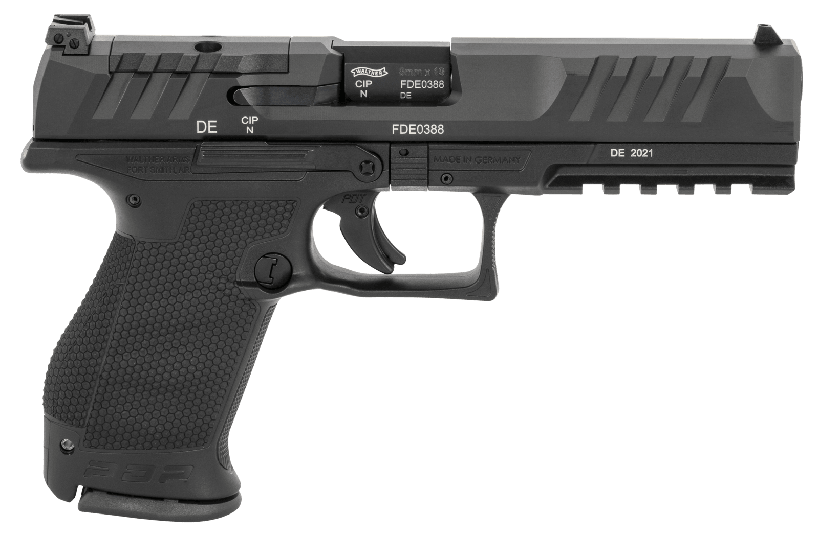 Walther Arms 2844222 PDP  Compact Frame 9mm Luger 15+1 5" Black Steel Barrel, Black Optic Ready/Serrated Steel Slide, Black Polymer Frame w/Picatinny Rail, Textured Polymer Grip, Ambidextrous
