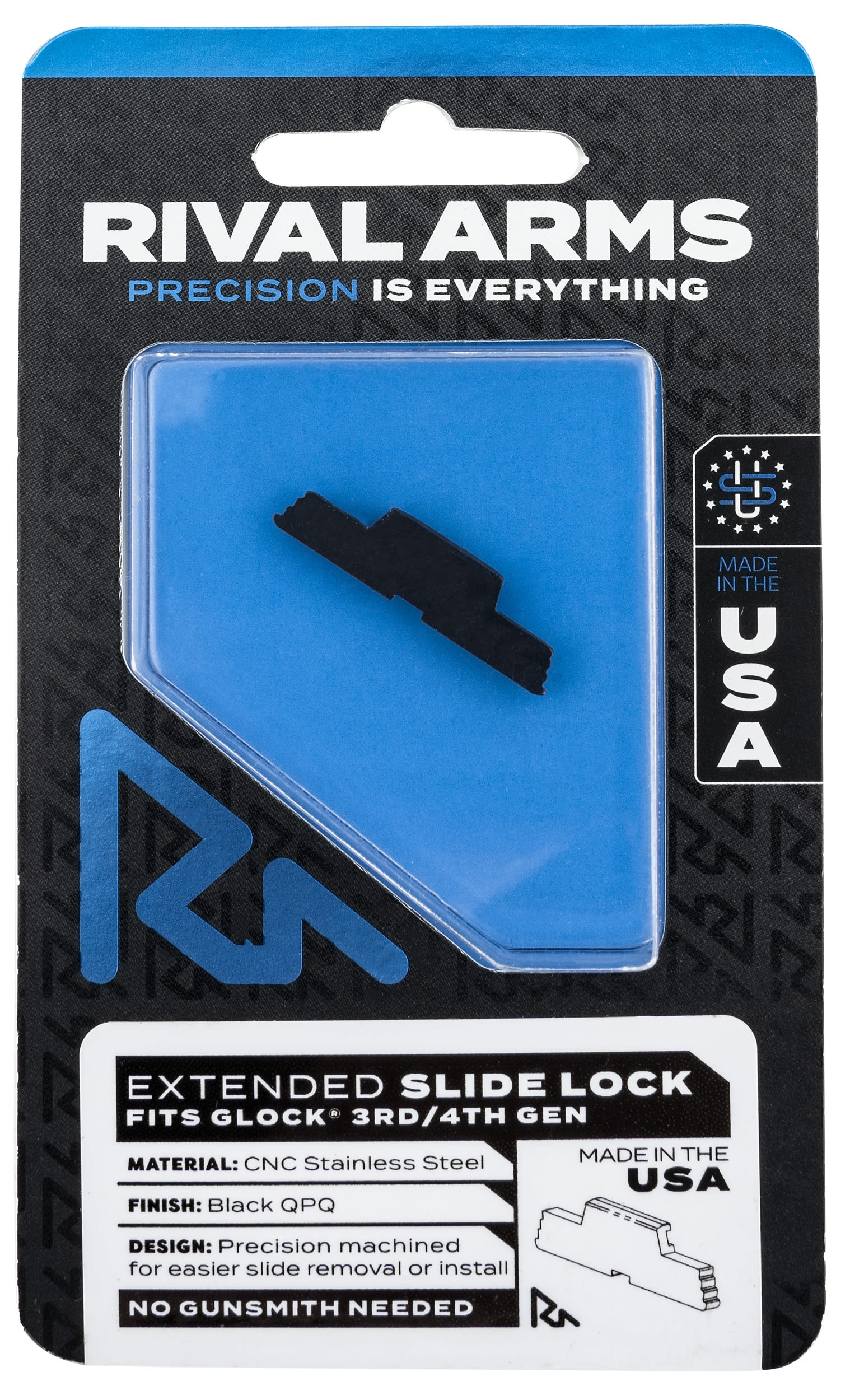 Rival Arms RA80G001A Slide Lock Extended Compatible w/Glock Gen3-4 Stainless Steel