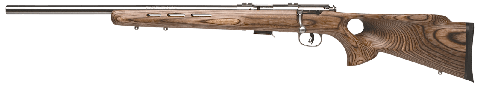 Savage Arms 96210 93R17 BTVLSS Full Size 17 HMR 5+1 21" Satin Heavy Button Rifled Barrel, Satin Drilled & Tapped Stainless Steel Receiver, Natural Brown Thumbhole Laminate Stock, Left Hand
