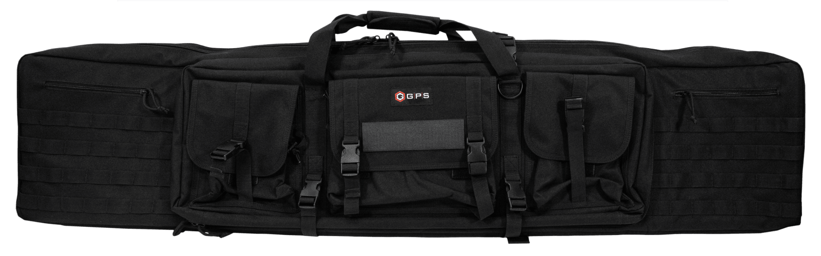 GPS Bags DRC55 Double Rifle Case Black 600D Polyester w/ 2 Padded Pistol Sleeves MOLLE Webbing & Lockable Zippers