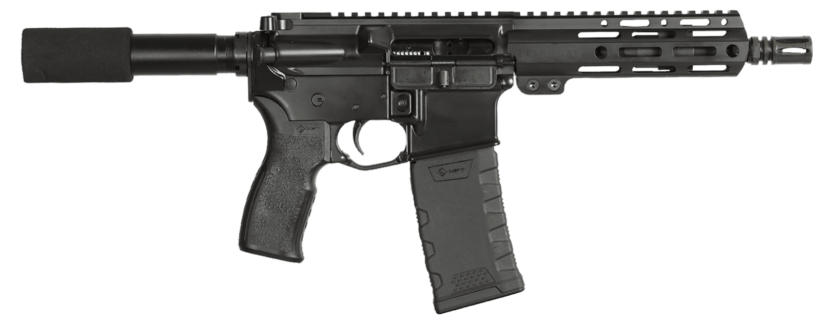 Bersa BAR15PBM BAR15  5.56x45mm NATO 30+1 7.50" Barrel, A2 Flash Hider, Black Bruniton Finish, Buffer Tube Stock, M-LOK Handguard, MFT Grip, Manual Safety