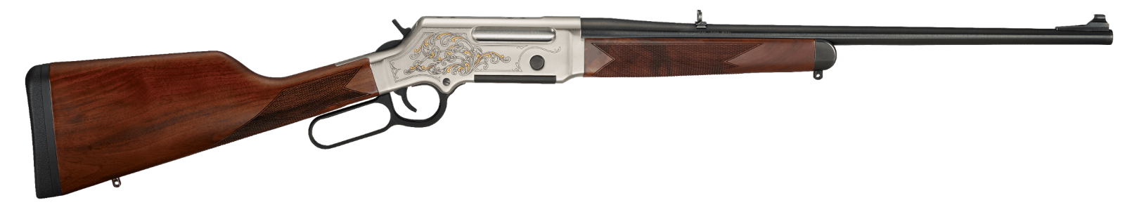 Henry H014D223 Long Ranger Deluxe Full Size 223 Rem/5.56x45mm NATO 5+1 20" Blued Steel Barrel, Engraved Nickel-Plated w/24K Gold Inlay Steel Receiver, American Walnut Stock Right Hand