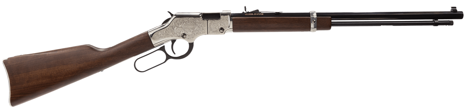 Henry H004SE Silver Eagle Full Size 22 Short/ 22 Long/ 22 LR (16 LR/21 Short) 20" Blued Barrel, Nickel-Plated Metal Finish, American Walnut Stock Right Hand