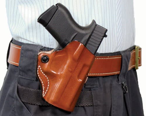 DESANTIS MINI SCABBARD HOLSTER RH OWB LEATHER 380 SHLD EZ TAN