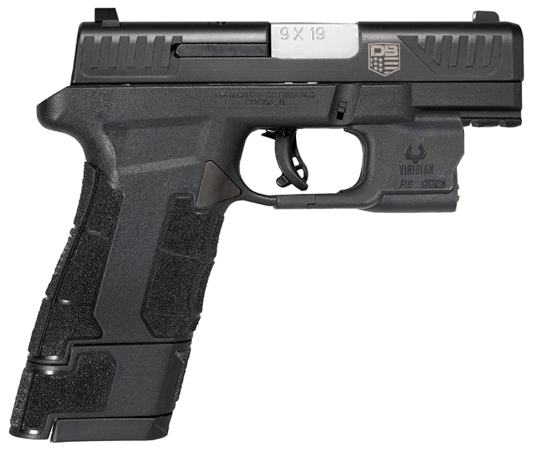 Diamondback DB0301P001 DBAM29 Sub-Compact 9mm Luger 3.50" 12+1,17+1 Overall Black Finish with Serrated Nitride Stainless Steel Slide, Polymer Grip & Picatinny Rail Includes Viridian Laser & Holster