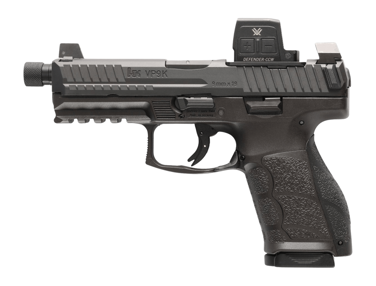 HK 81001368 VP9A1 K Tactical w/Optic 9mm Luger 10+1 4.70" Black Threaded Barrel, Black Steel Serrated w/Optic Slide, Black Polymer Frame w/Picatinny Rail, Textured Grip, Vortex CCW