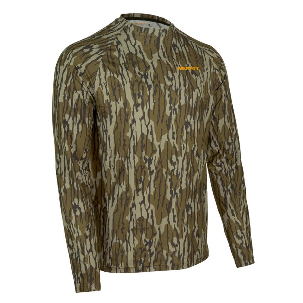 Muddy Base Layer Crew Long Sleeve Shirt Mossy Oak Bottomland M