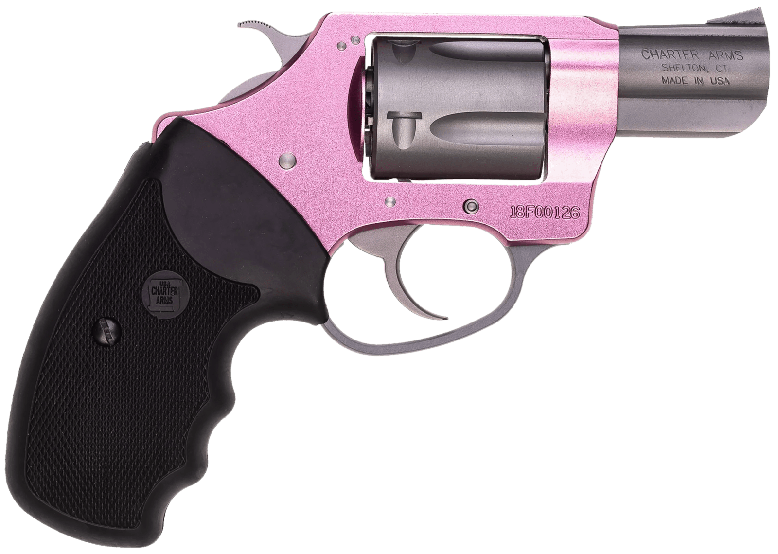Charter Arms 53830 Undercover Lite Pink Lady Small 38 Special, 5 Shot 2" Stainless Steel Barrel & Cylinder, Aluminum Frame w/Black Finger Grooved Rubber Grip, Exposed Hammer