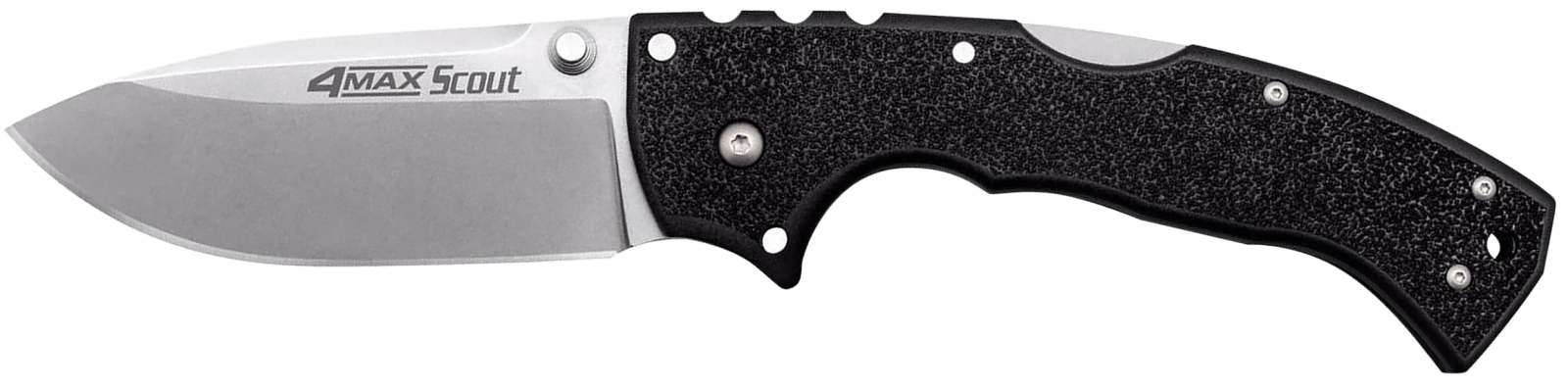 Cold Steel CS62RQZ 4-Max Scout 4" Folding Drop Point Plain Stonewashed/6" Black Griv-Ex Handle Includes Belt Clip