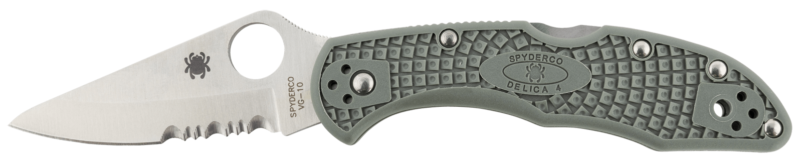 Spyderco C33PSFG Delica 4 Lightweight 2.88" Folding Drop Point Part Serrated VG-10 SS Blade Foliage Green Bi-Directional Texturing FRN Handle Includes Pocket Clip