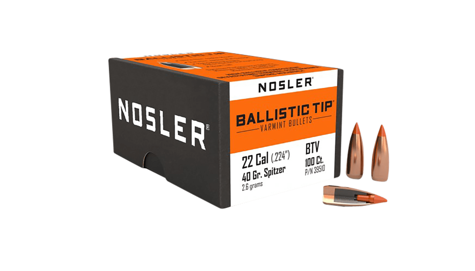 Nosler 39510 Ballistic Tip 22Cal 40gr Spitzer Point 100/Box