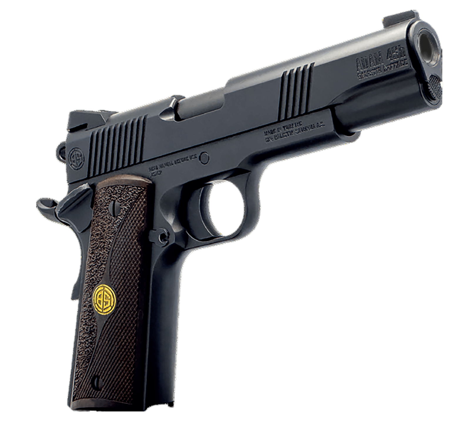 Dickinson LLC DCKSN45BB 1911 Adam 45 ACP 8+1 5" Black Steel Barrel, Black Serrated Aluminum Slide, Black Steel Frame, Wood Grip