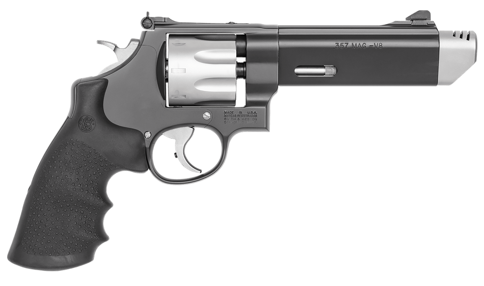 Smith & Wesson 170296 Performance Center Model 627 38 S&W Spl +P, 357 Mag 8rd 5" V-Comp Black Stainless Steel Barrel, Stainless Steel Cylinder, Black Stainless Steel Frame with Black Polymer Grip