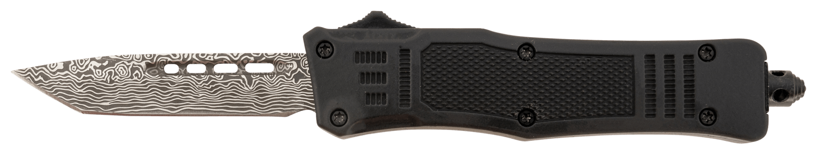 Steel River Knives MT616BDP Spartan  Mini 2.75" OTF Tanto Plain Laser Etched Damascus 440C SS Blade/4.25" Black Aluminum Zinc Alloy Handle
