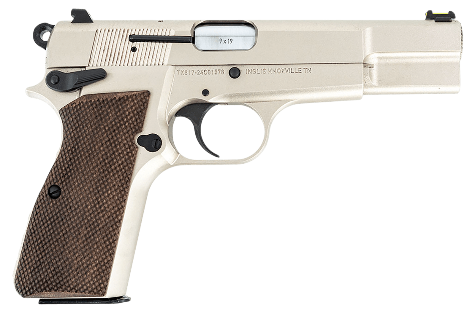MAC 12000001 P-35 9mm Luger 15+1 4.70" Stainless Steel Barrel, Satin Nickel Serrated Steel Slide & Frame w/Beavertail & Picatinny Rail, G10 Grip