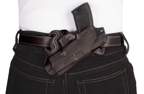DESANTIS SMALL OF BACK HOLSTER RH OWB LEATHER COLT 1911 BLK!