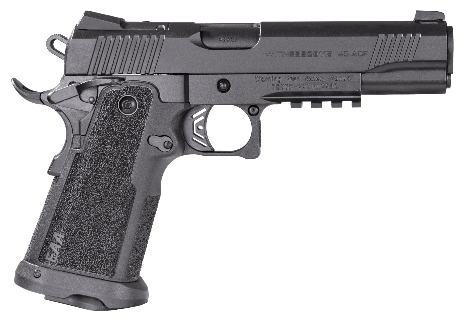 EAA 395040 Witness2311  45 ACP 11+1 5" Black Barrel, Black Serrated Slide & Polymer Frame w/Picatinny Rail & Beavertail Black Checkered Polymer Grips