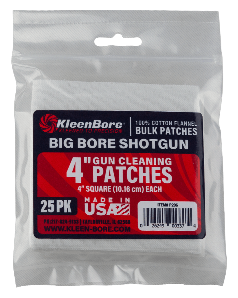 KleenBore P206 Super Shooter  Big Bore Shotgun/ 37/40mm Launcher  4" 100% Cotton Flannel 25 Per Pack