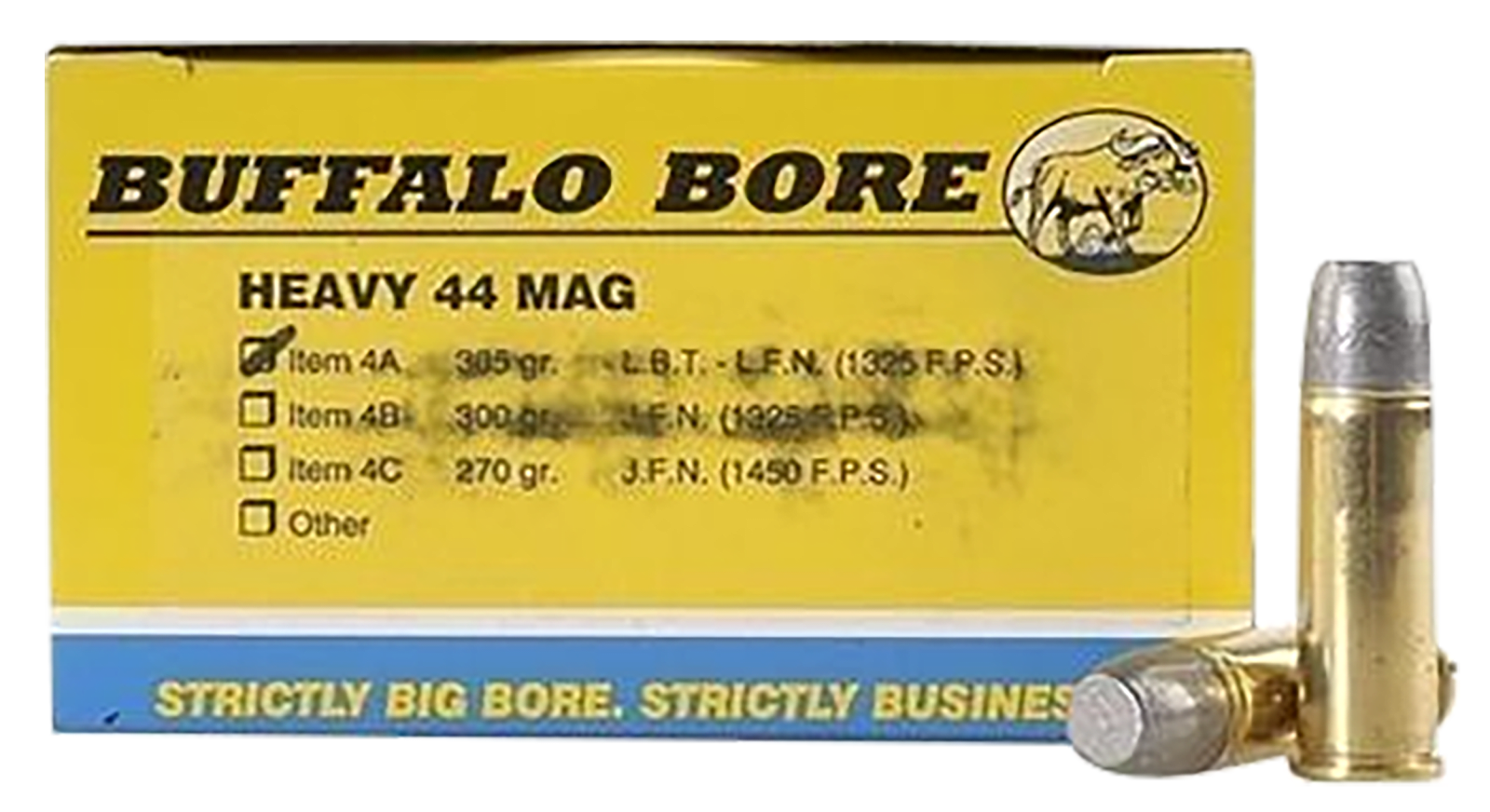 Buffalo Bore Ammunition 4A20 Heavy Strictly Business 44Rem Mag 305gr Hard Cast Lead Flat Nose 20 Per Box/12 Case