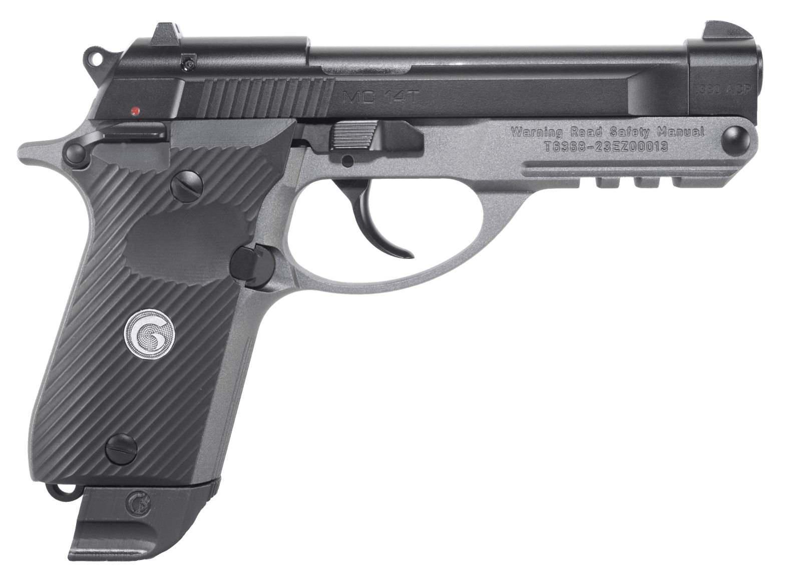 EAA GIRSAN 390855 MC 14T Solution Compact Frame 380 ACP 13+1, 4.50" Black Steel Tip-Up Barrel & Serrated Steel Slide, Matte Stainless Aluminum Frame w/Picatinny Rail, Black Polymer Grip, Ambidextrous