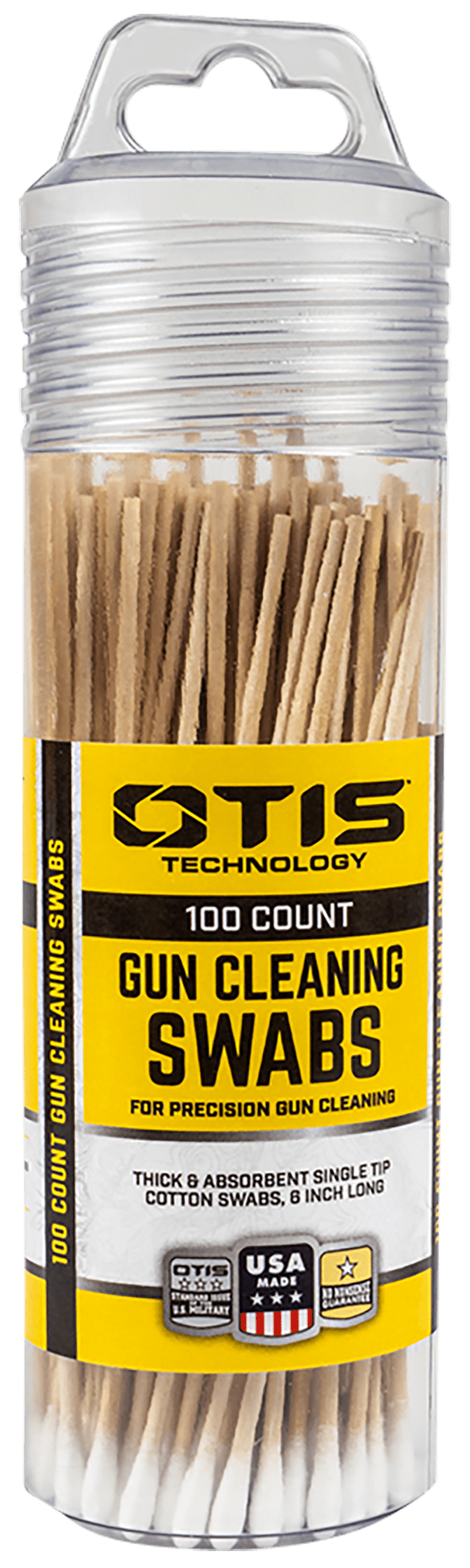 Otis FG241100 Gun Cleaning Swabs Cotton/Wood 6" Long 100 Includes Reusable Storage Tube
