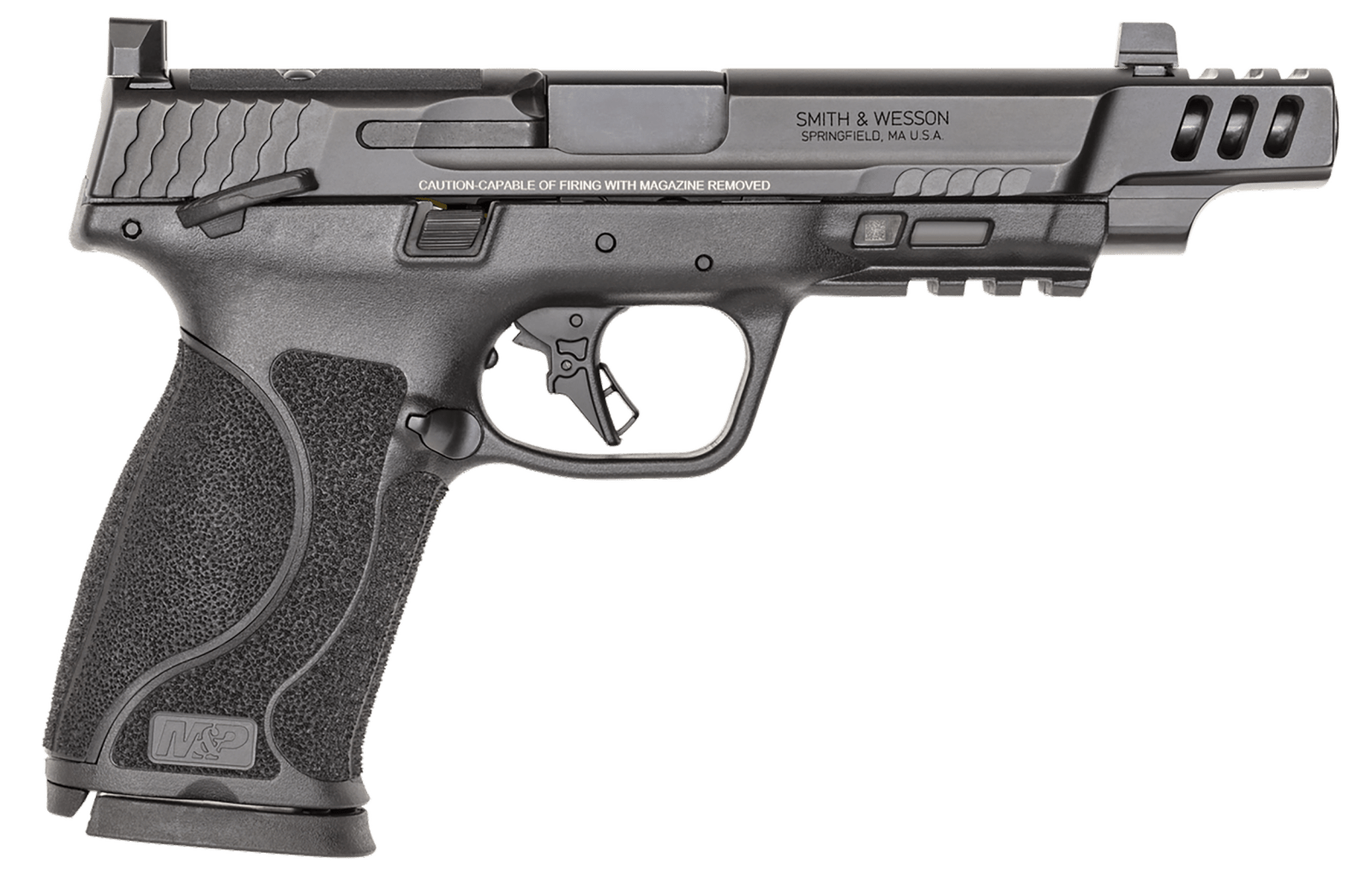 Smith & Wesson 13915 M&P PC M2.0 Full Size 10mm Auto 15+1 5.60" Black Armornite Ported Stainless Steel Barrel, Black Armornite Optic Cut/Serrated Stainless Steel Slide & Polymer Frame w/Picatinny Rail