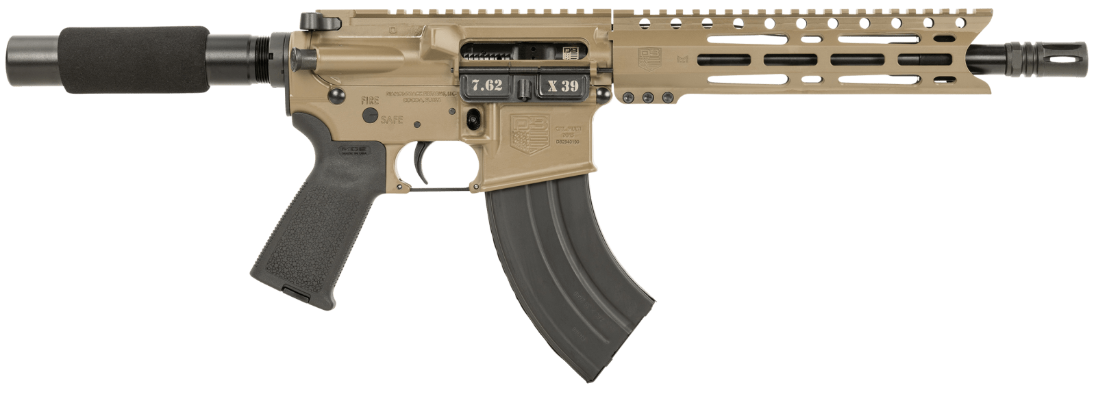 Diamondback DB1915O061 DB15 7.62x39mm 28+1 10", FDE, Carbon Lower, 9" M-LOK Handguard, Black Padded Buffer Tube/Magpul Grip