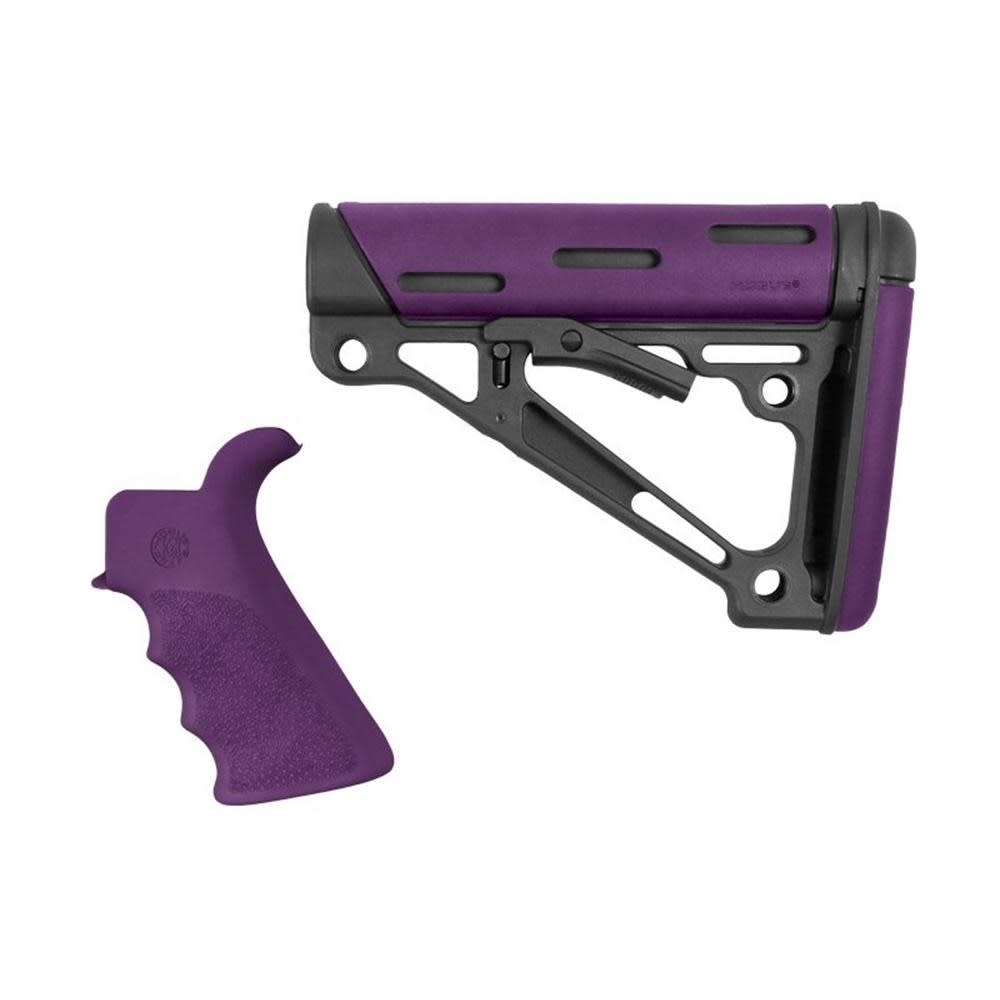 Hogue AR-15/M16 Kit Overmolded Beavertail Grip and Collapsible Buttstock for Mil-Spec Buffer Tube Purple