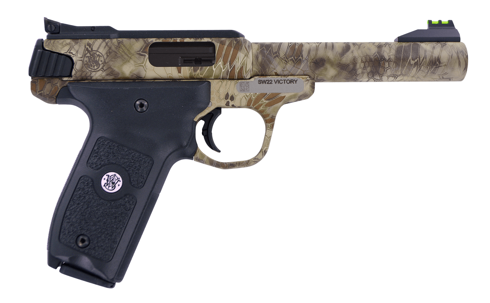 Smith & Wesson 10297 SW22 Victory Full Size Frame 22 LR 10+1 5.50" Kryptek Highlander Match Grade Steel Barrel & Frame, Black Textured Grip, Thumb Safety