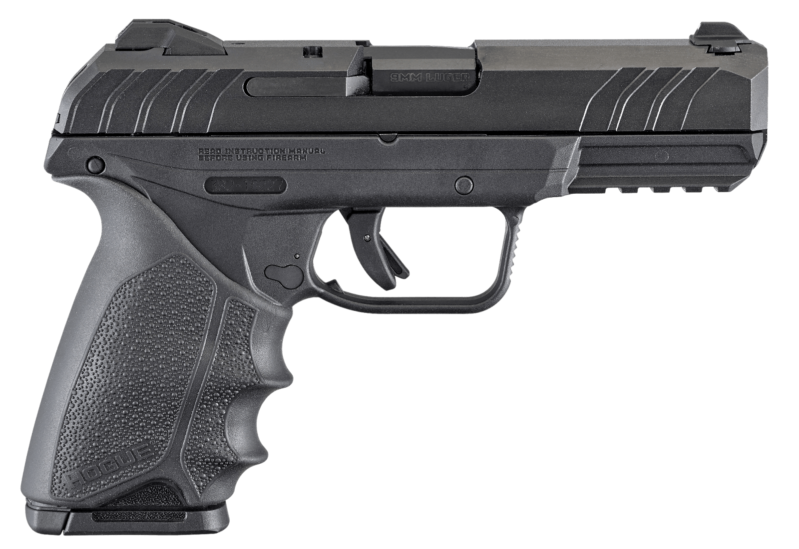 Ruger 3819 Security-9  9mm Luger  4" Barrel 10+1, Black Polymer Frame With Picatinny Acc. Rail, Black Oxide Steel Slide, Hogue Beavertail HandALL Rubber Grip