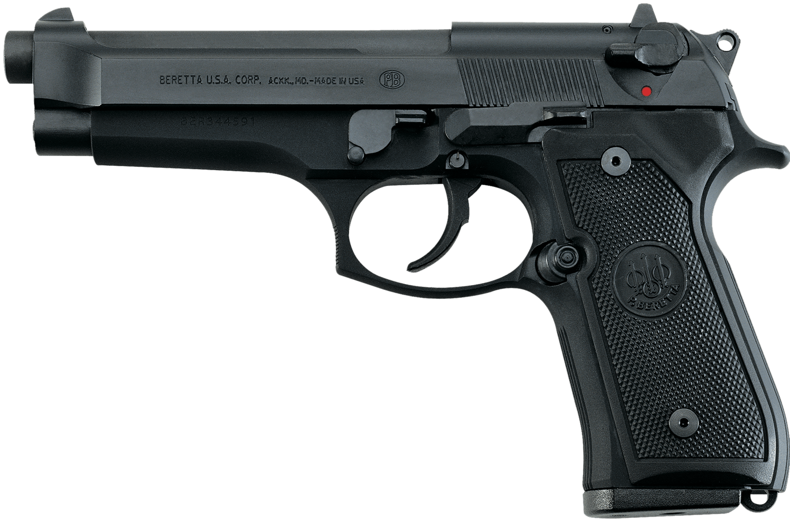 Beretta USA J92F300CA 92FS *CA Compliant Full Size Frame 9mm Luger 10+1 4.90" Black Steel Barrel, Black Bruniton Serrated Steel Slide, Black Bruniton Aluminum Frame w/Beavertail, Ambidextrous, US Made
