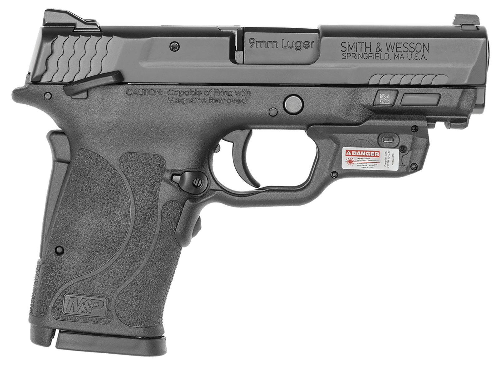 Smith & Wesson 12438 M&P Shield EZ M2.0 9mm Luger 8+1 3.67" Barrel, Black Polymer Frame With Picatinny Acc. Rail, Armornite Stainless Steel Slide, Manual Safety Includes Crimson Trace Red Laserguard