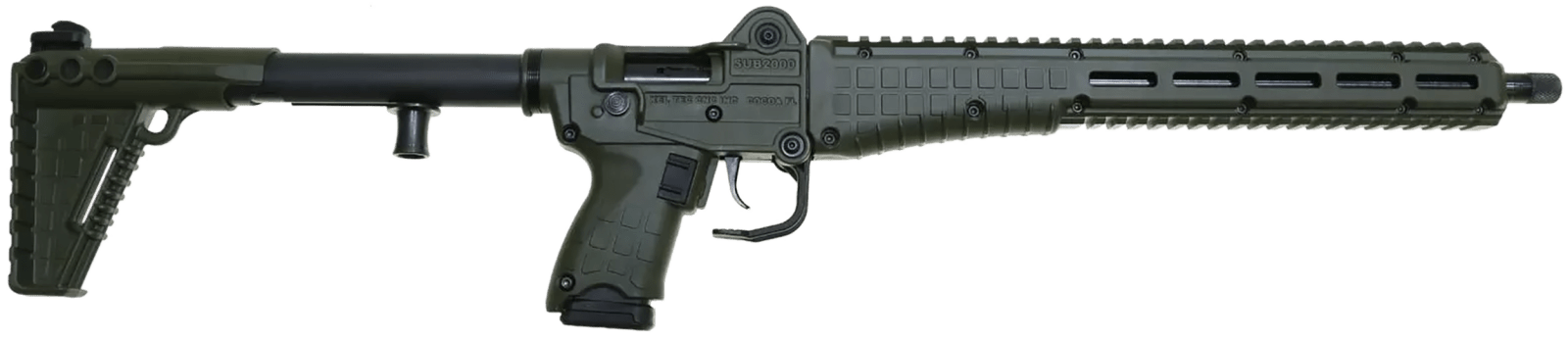 Kel-Tec SUB2K9GLKGRN SUB2000 Gen3 9mm Luger 15+1 16.15" Black Steel Threaded Barrel, Green Picatinny Rail Aluminum Receiver, M-LOK Handguard, Green Synthetic Folding Stock, Black Polymer Grip