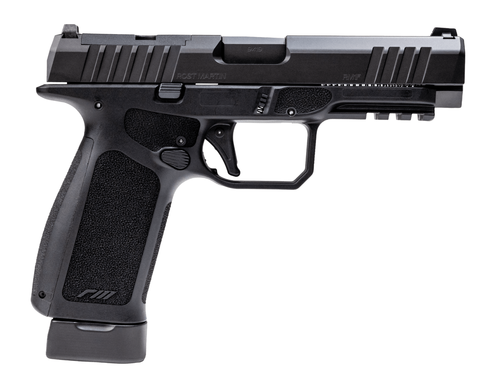 Rost Martin RM1FBLKOSP RM1F 9mm Luger 17+1 19+1 4.50" Black Match Grade Barrel Black Nitron Steel Optic Ready/Serrated Slide Black Polymer Frame w/Picatinny Rail Interchangeable Backstrap Grip RMR Fo