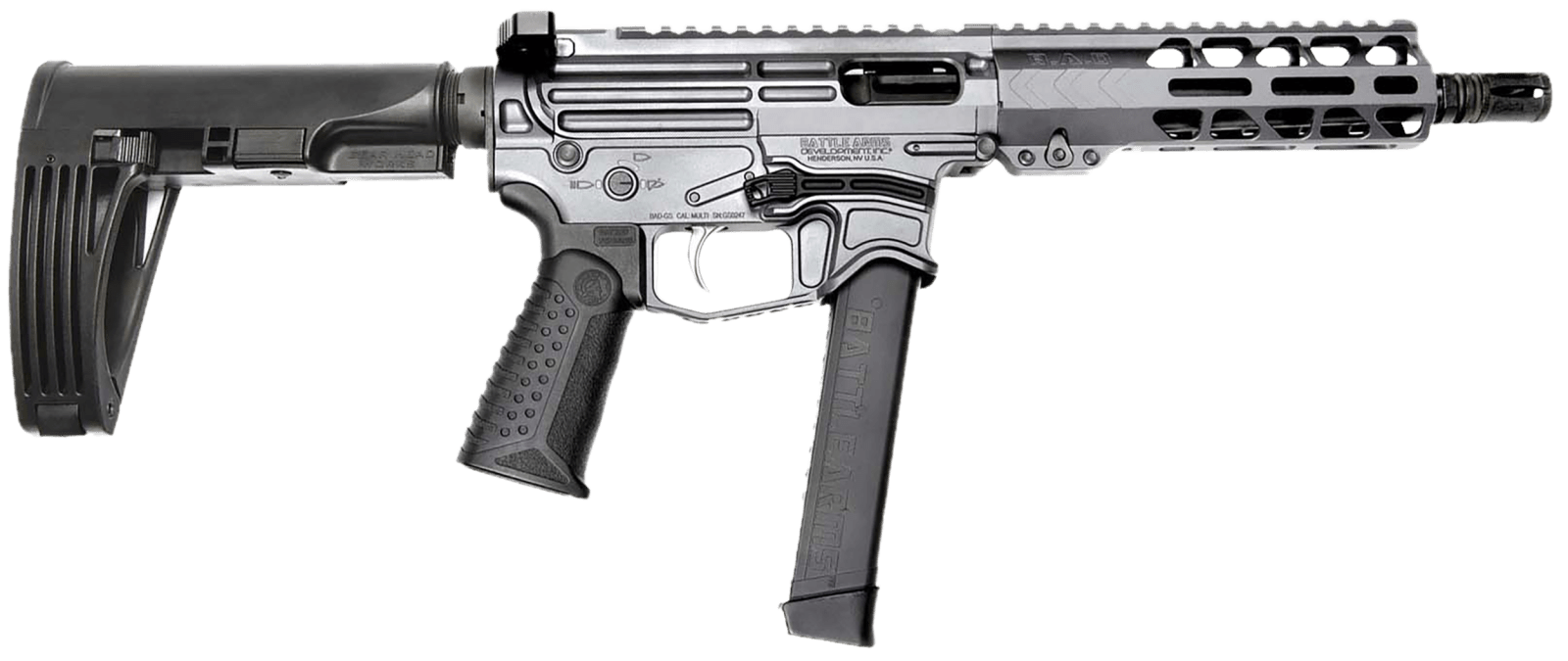 Battle Arms Development XIPHOS004 Xiphos  9mm Luger 30+1 8.50" Black Barrel, M-LOK Handguards, Combat Gray Aluminum Picatinny Rail Receiver  Black Synthetic Adjustable Stock, Adj Black Grips
