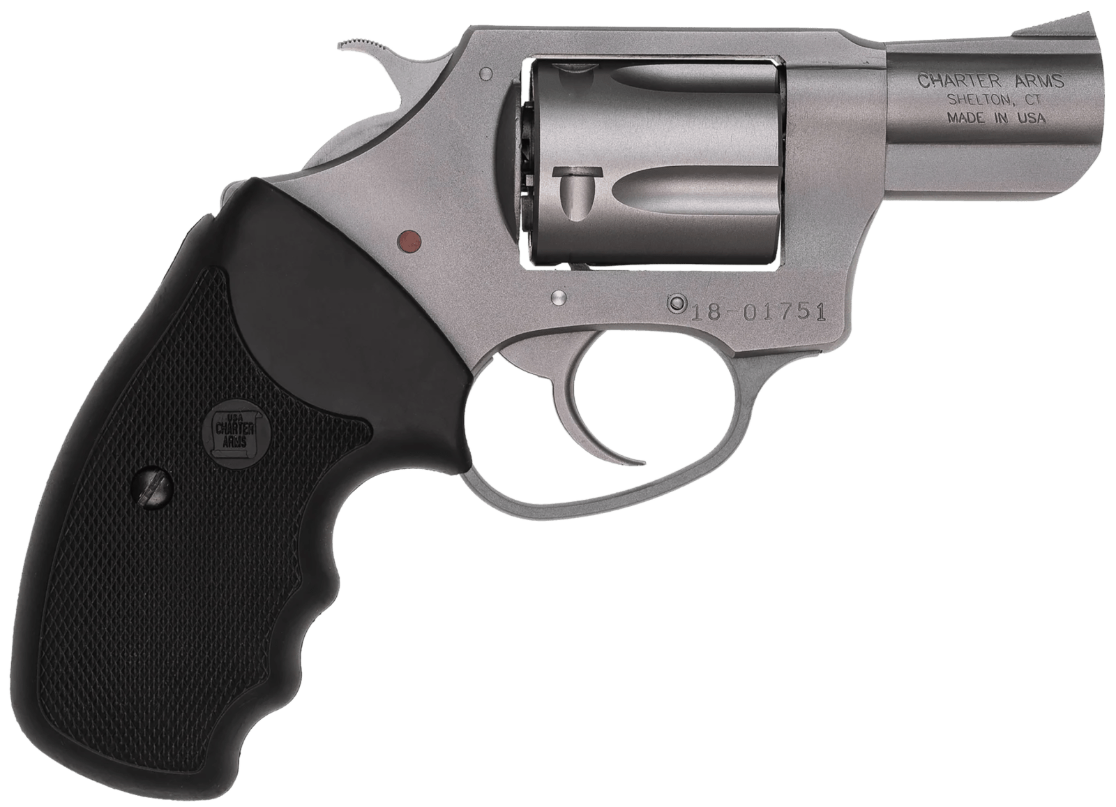 Charter Arms 73820 Undercover  Small 38 Special, 5 Shot 2" Matte Stainless Steel Barrel & Cylinder, Aluminum Frame w/Black Finger Grooved Rubber Grip, Exposed Hammer