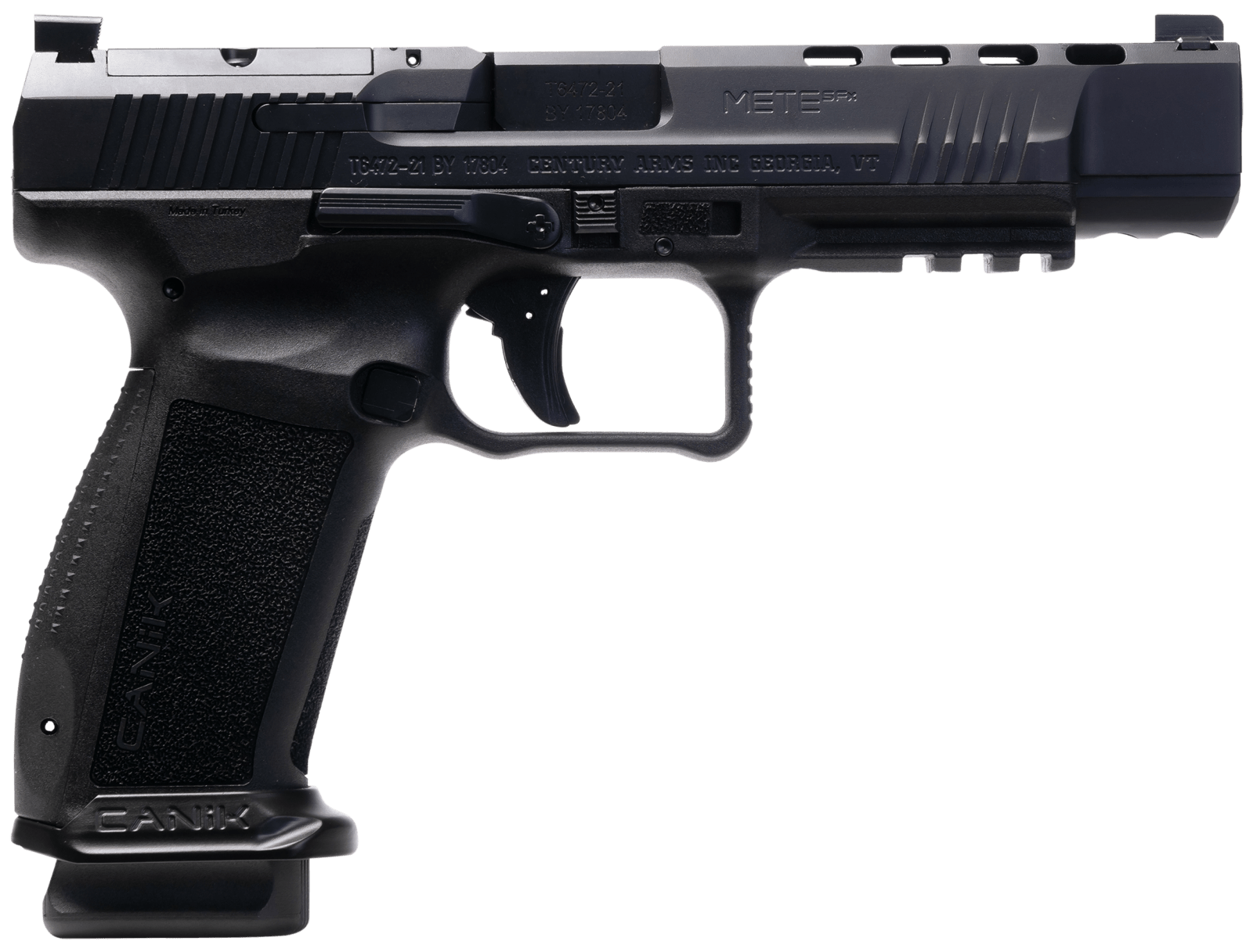 Canik HG6825N Mete SFx  9mm Luger 10+1 5.20" Black Nitride Match Grade Barrel, Black Optic Ready/Serrated Steel Slide, Black Polymer Frame w/Picatinny Rail, Aggressive Texture Grip