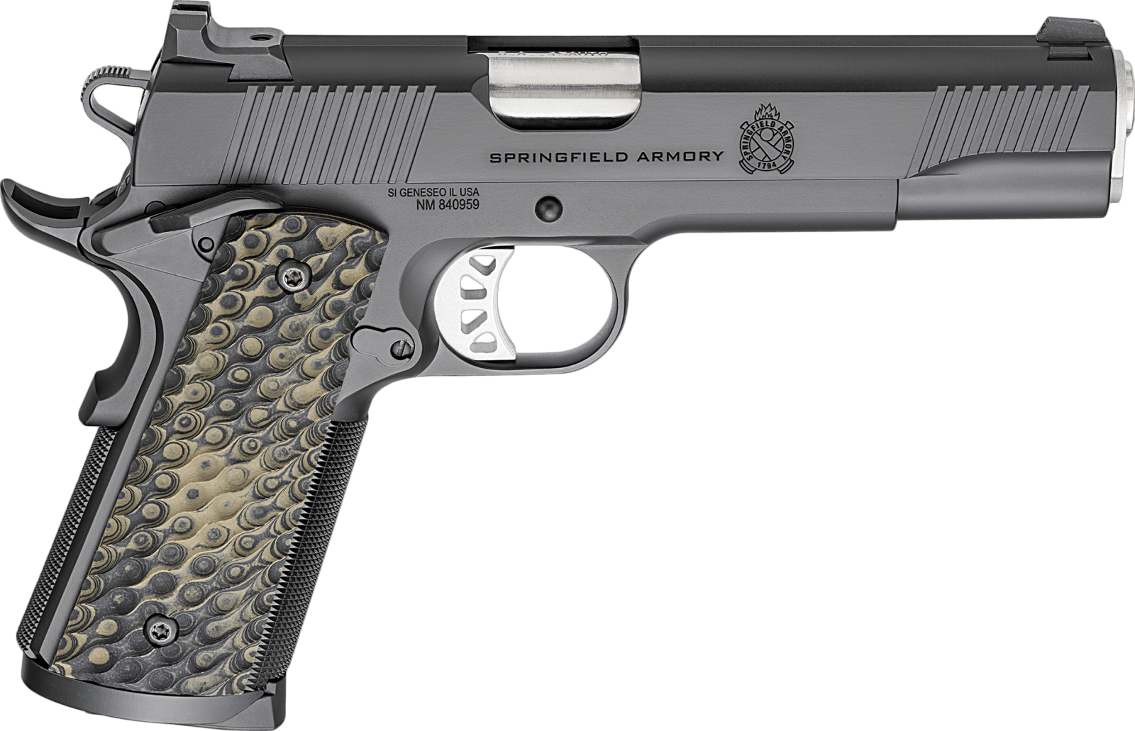 Springfield Armory PC9125 1911 TRP  45 ACP 8+1 5" Stainless Match Grade Barrel, Black Cerakote Serrated Carbon Steel Slide & Frame w/Beavertail, VZ Hydra G10 Grip