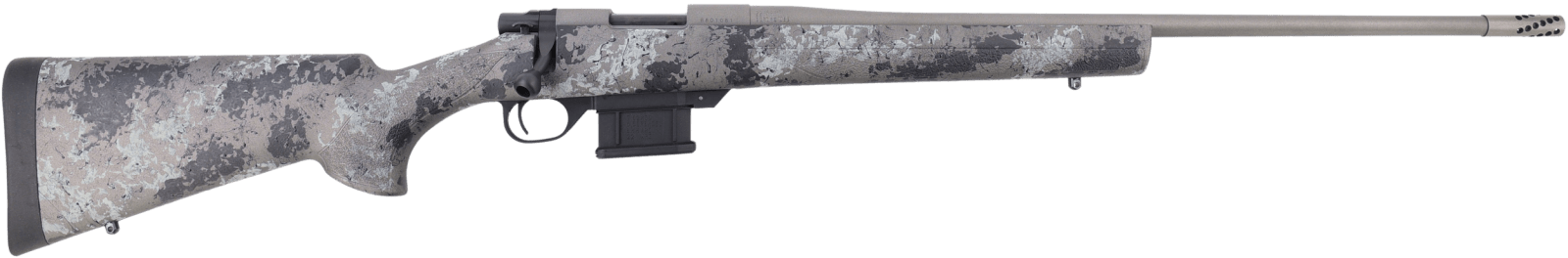 Howa HMFN6ARCGL 1500 Fence Line 6mm ARC 5+1 22" Tungsten Cerakote Threaded Barrel, Tungsten Cerakote Aluminum Drilled & Tapped Receiver, Gray Light Camo Fixed Synthetic Stock, Right Hand