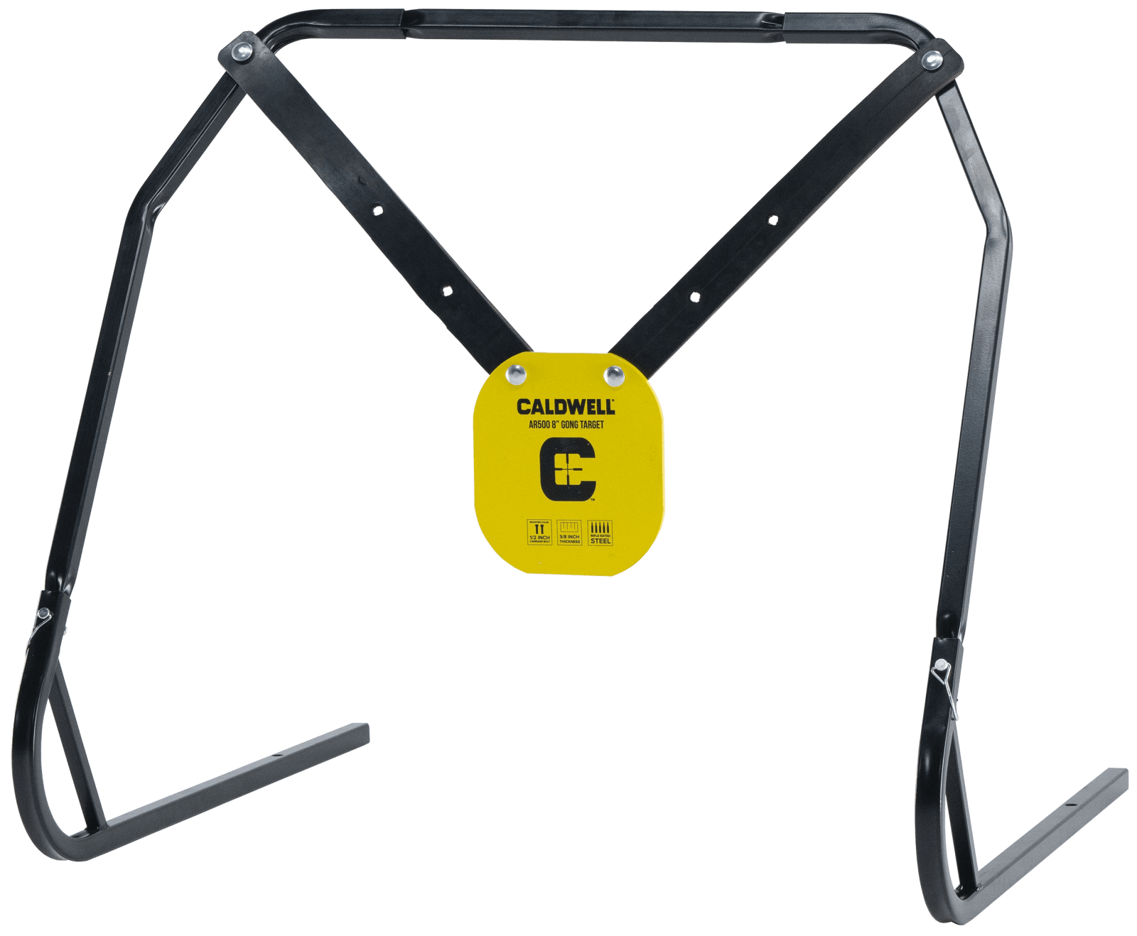 Caldwell 1140016 Gong & Target Stand  8" Yellow AR500 Steel Gong Hanging Includes XL Strap Hangers