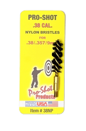 Pro-Shot 38NP Bore Brush 9mm Pistol #8-32 Thread Nylon Bristles Brass Core