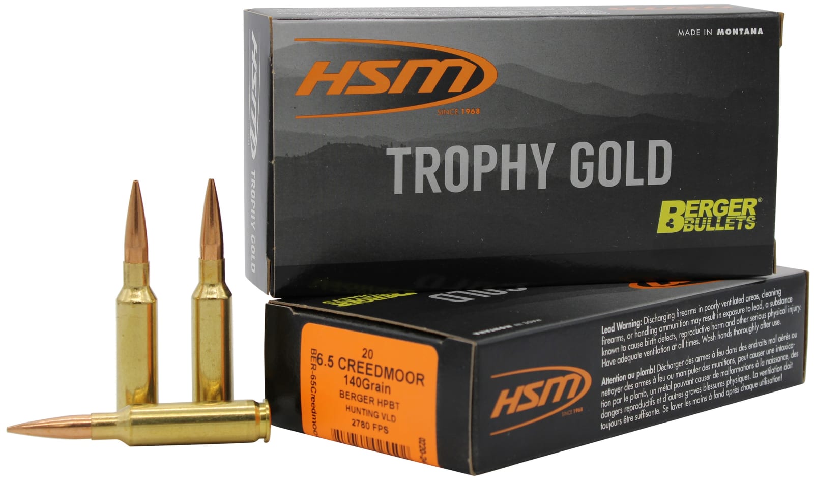 HSM 65CREEDMOOR140VLD Trophy Gold Extended Range 6.5 Creedmoor 140 gr Berger Hybrid Tactical Open Tip Match 20 Per Box/ 25 Case