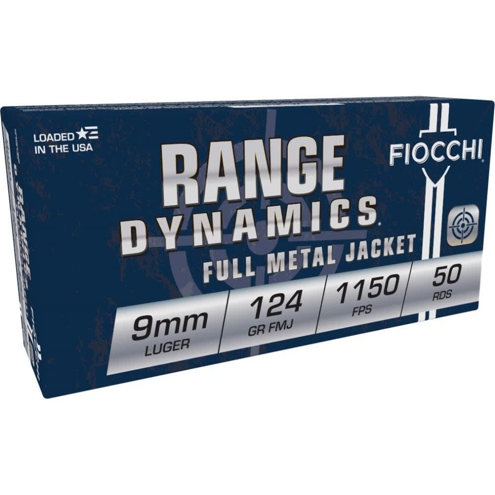 Fiocchi Range Dynamics Handgun Ammunition 9mm Luger 124 gr FMJ 1150 fps 1000/ct (20-50/ct)