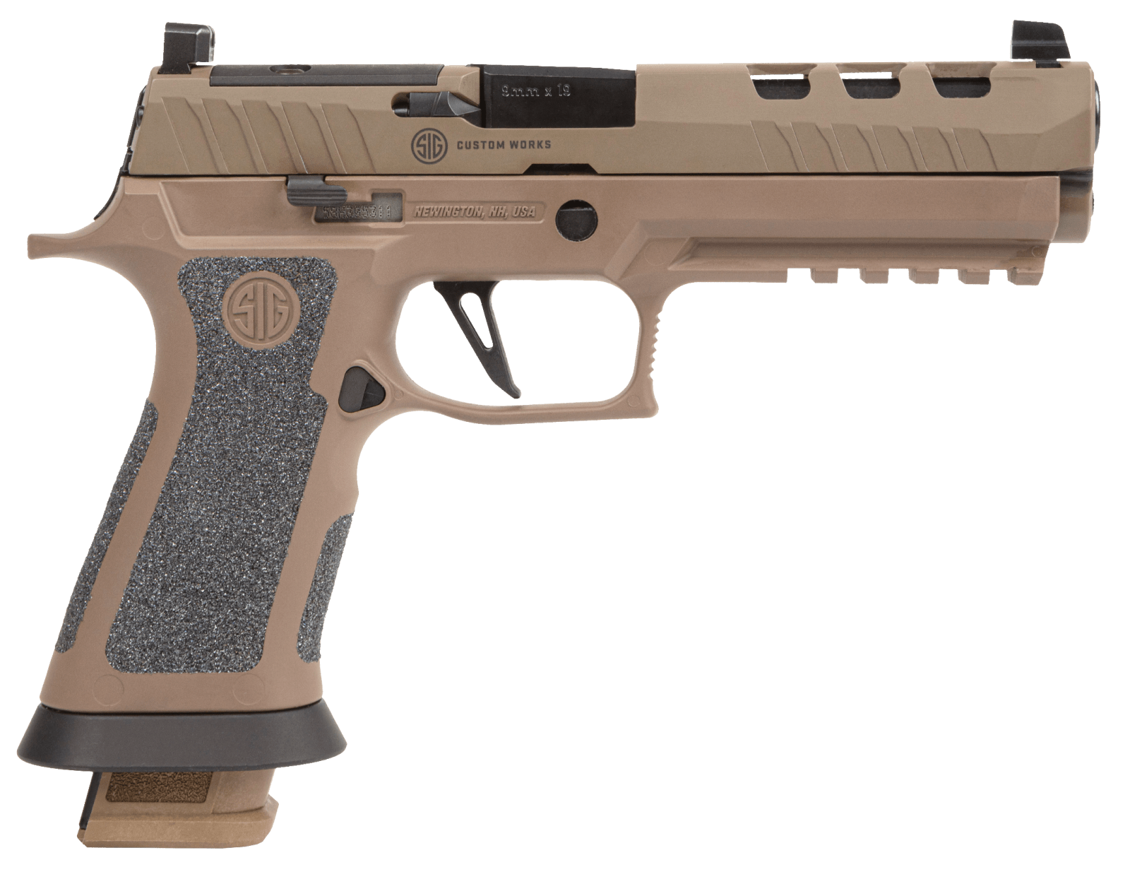 Sig Sauer 320X59DH3 P320 XFive DH3 9mm Luger 21+1 5" Black Bull Barrel, Coyote Cerakote DH3 Custom Works Optic Ready Slide, Coyote Cerakote DH3 SS Frame w/Picatinny Rail & Beavertail, Coyote TXG Grips