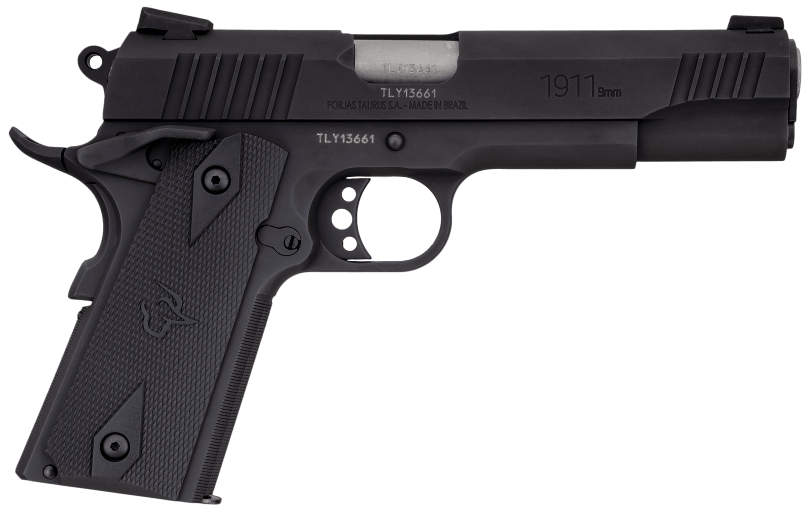 Taurus 11911019MM 1911 9mm Luger 9+1 5" Barrel, Matte Black Finish Beavertail Frame, Serrated Matte Black Steel Slide & Checkered Polymer Grip Includes Magazine