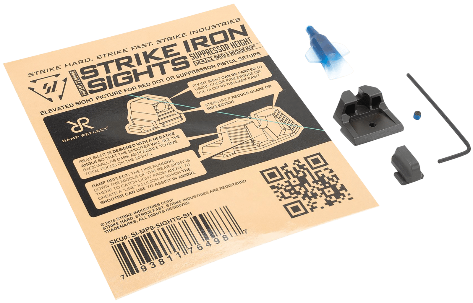 Strike Industries MP9SIGHTSSH Strike Iron Sights  Black/Blank Front Sight Black/Blank Rear Sight Smith & Wesson M&P/M&P M2.0 Suppressor Height