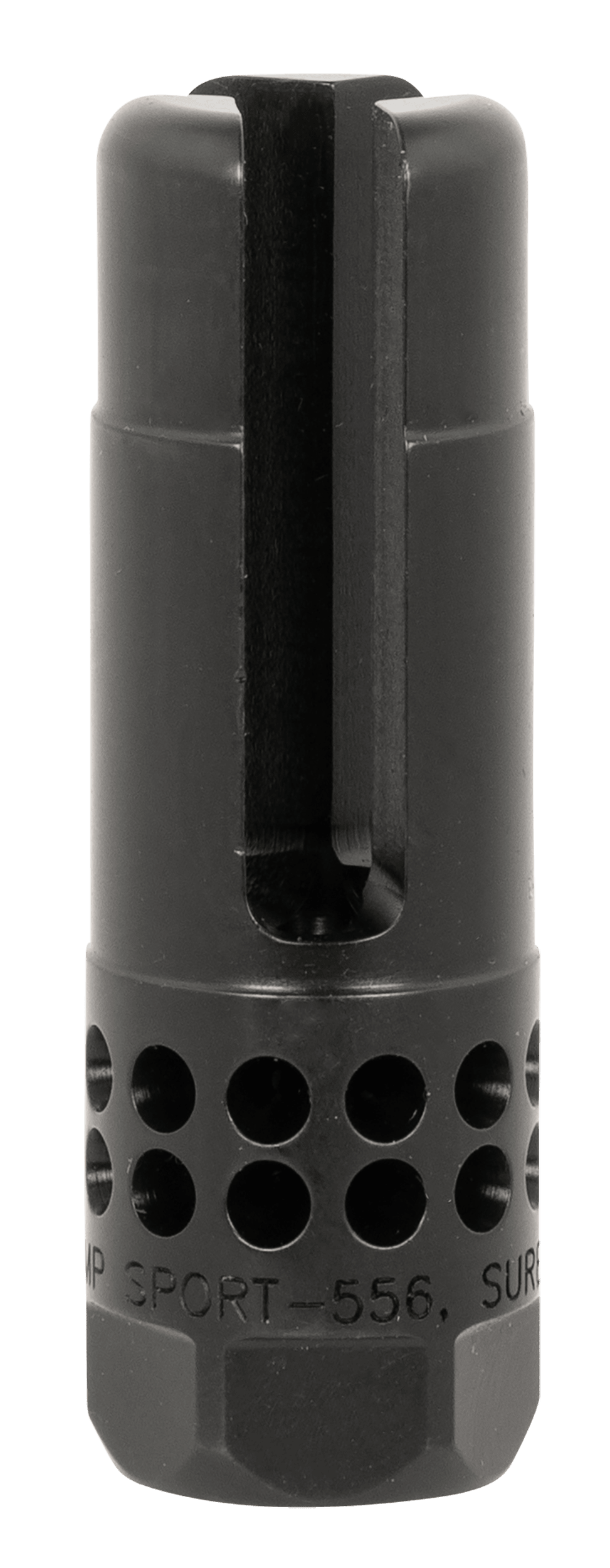 SureFire WARCOMPSPORT5561228 Warcomp Sport Flash Hider 22 Cal (5.56mm) 1/2"-28 tpi, Open Tine 3-Prong, Ported Black Stainless Steel for AR/M4-Platform