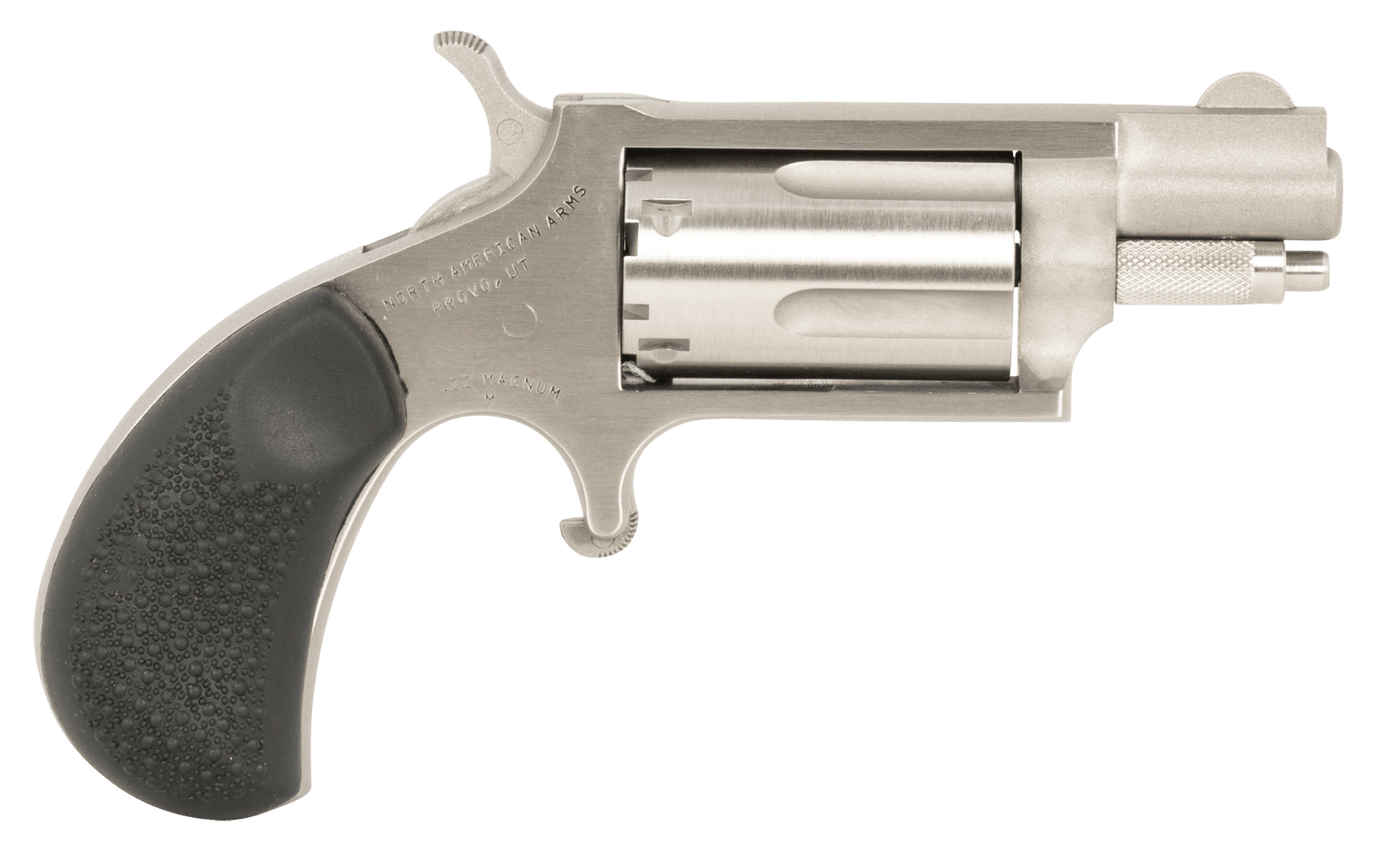 North American Arms 22MSGRCHSS Mini-Revolver Carry Combo Sports South Exclusive 22 WMR 5 Shot 1.13" Stainless Steel Barrel, Frame & Cylinder, Black Rubber Grip, Exposed Hammer, Side Carry Holster
