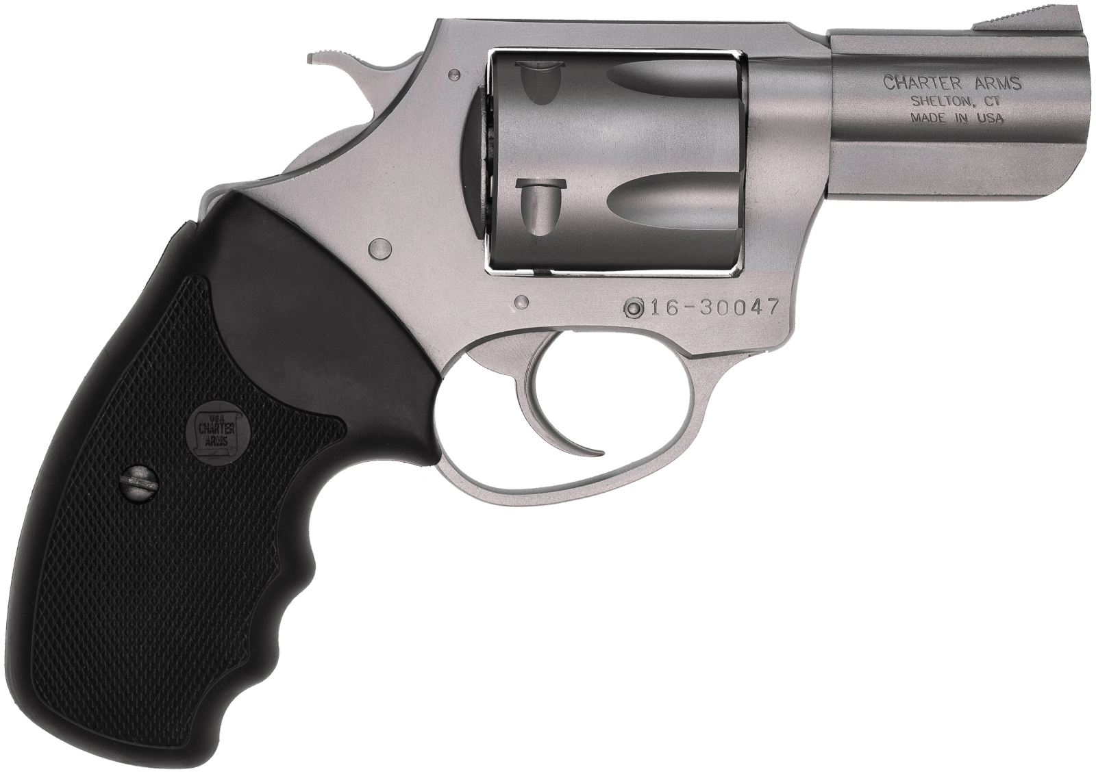 Charter Arms 74020 Pitbull Large 40 S&W 5 Shot 2.30" Matte Stainless Steel Barrel, Cylinder & Frame w/Black Finger Grooved Rubber Grip